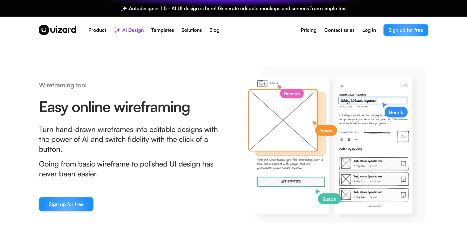 Uizard - Online Wireframing Tool | Wireframing Software  Uizard screen