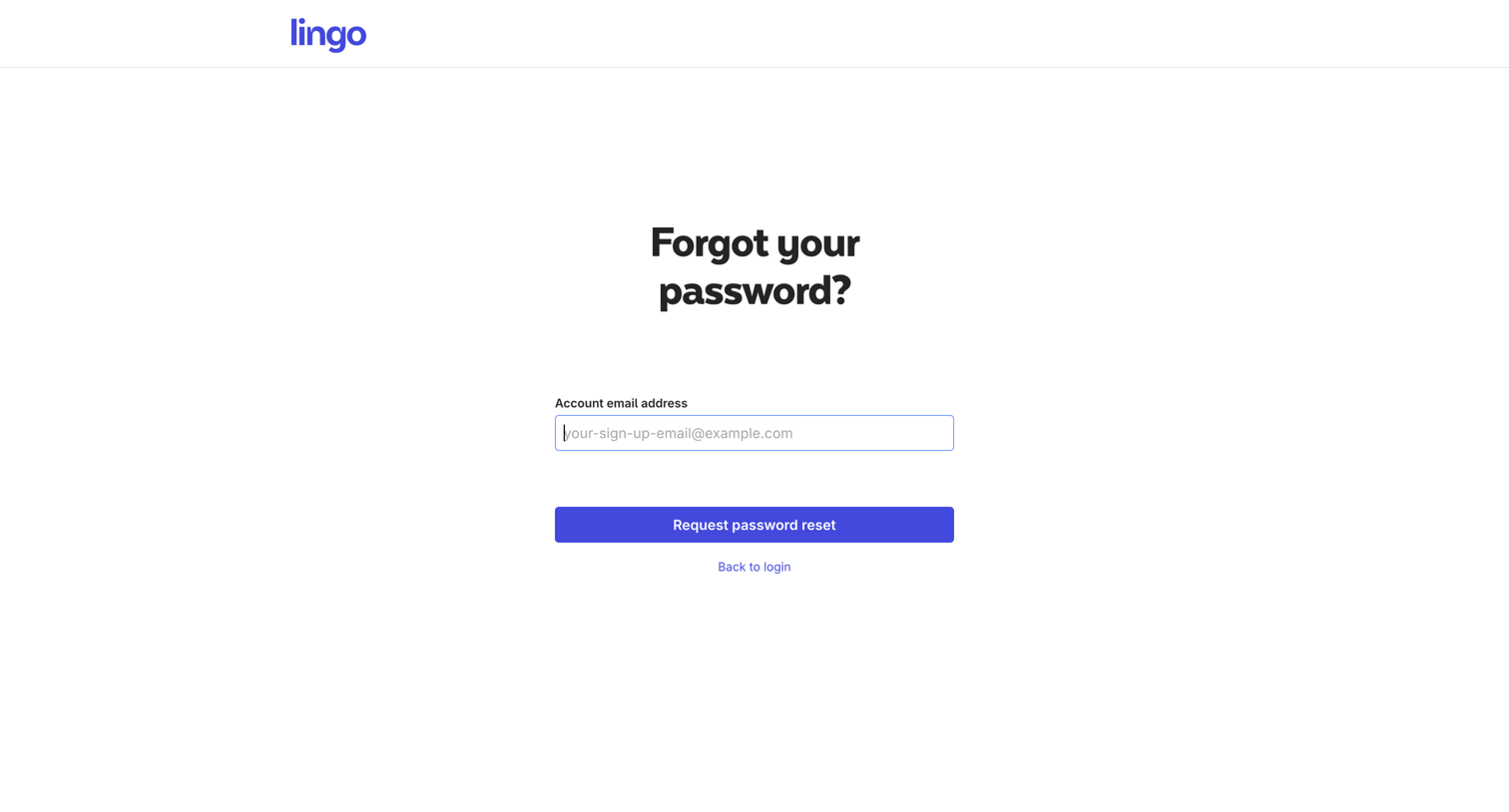 Lingo - Forgot your password? screen
