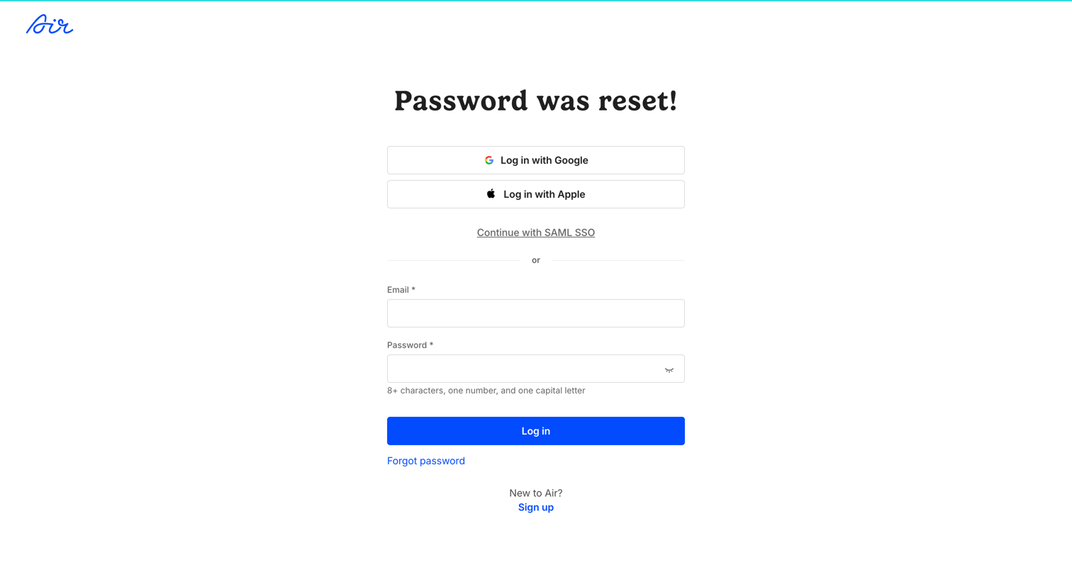 Air - Log in / Air screen