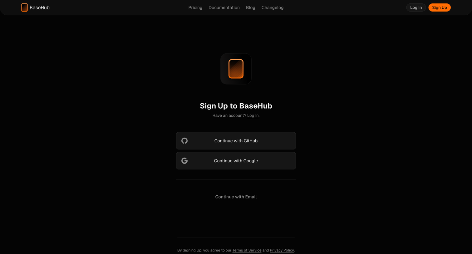 Basehub - Sign Up — BaseHub screen