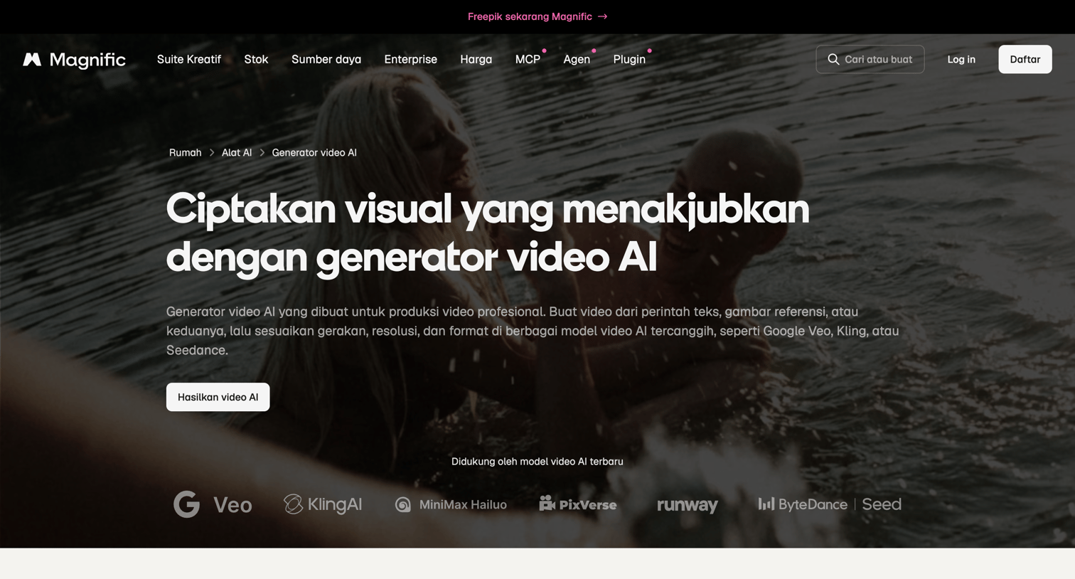 Magnific - Generator video AI - Buat video dari teks dan gambar | Magnific (sebelumnya Freepik) screen