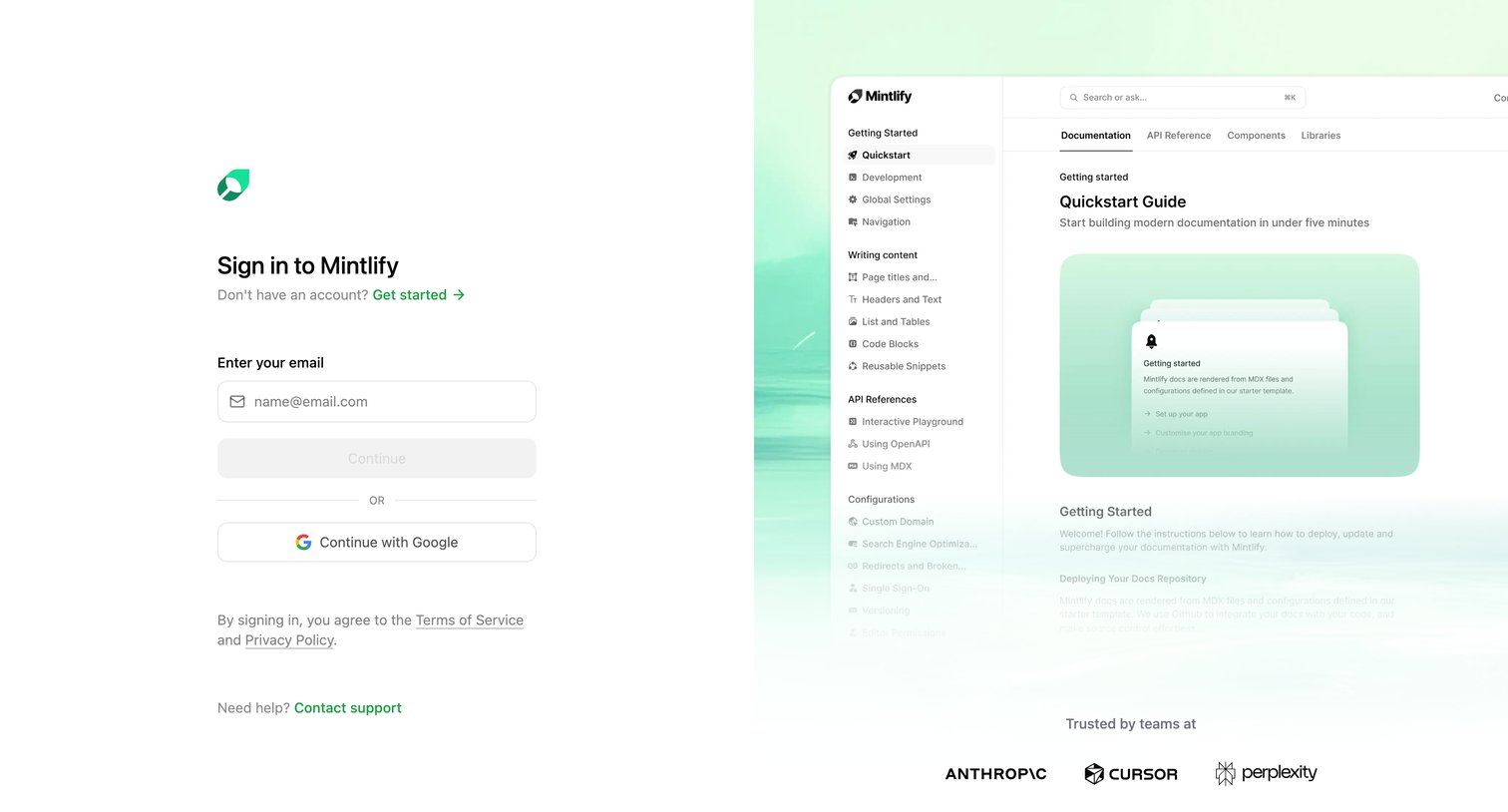 Mintlify - Login - Mintlify screen