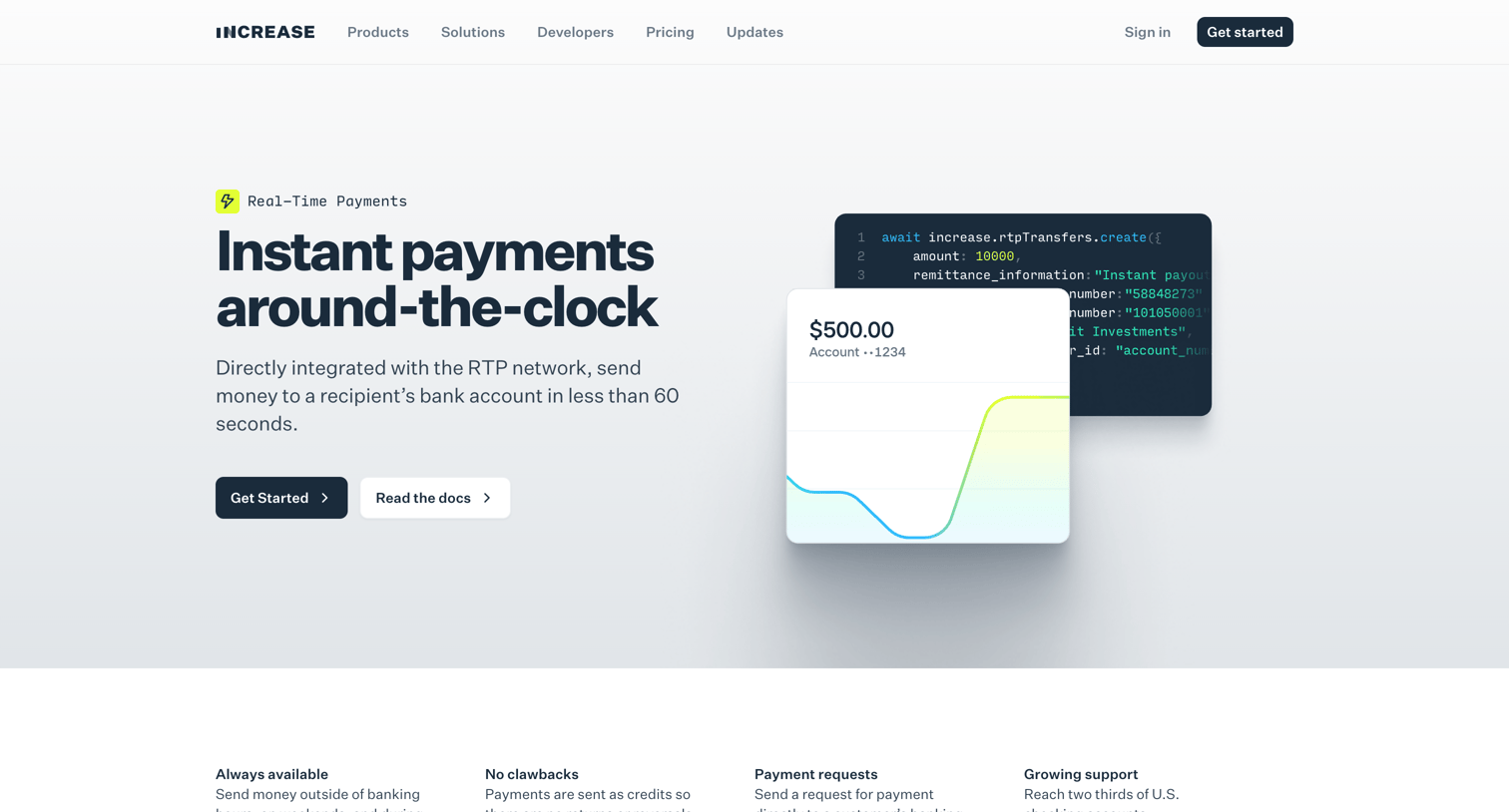 Increase - Real-Time Payments — Increase screen
