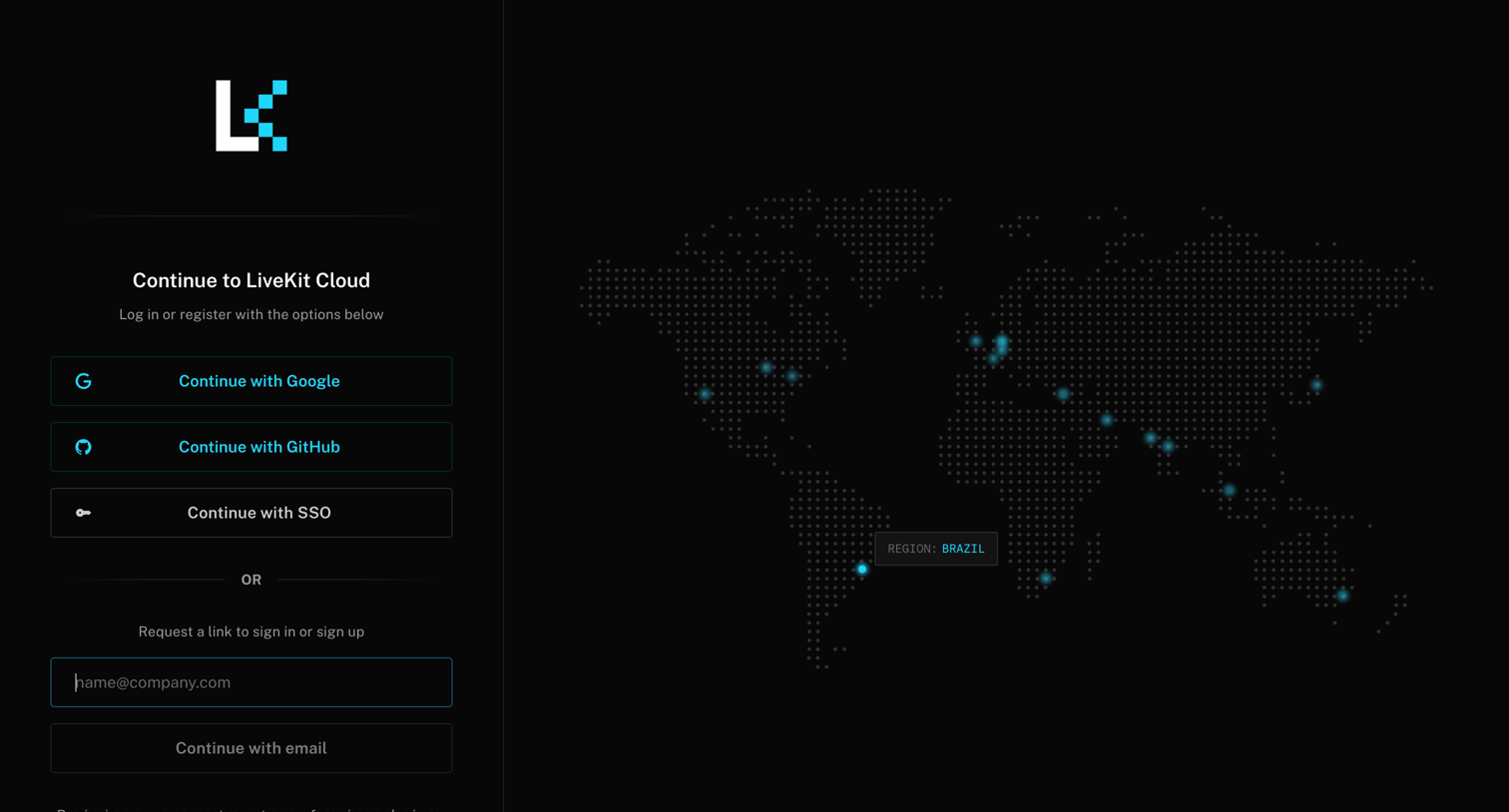 Livekit - Sign in | LiveKit Cloud screen