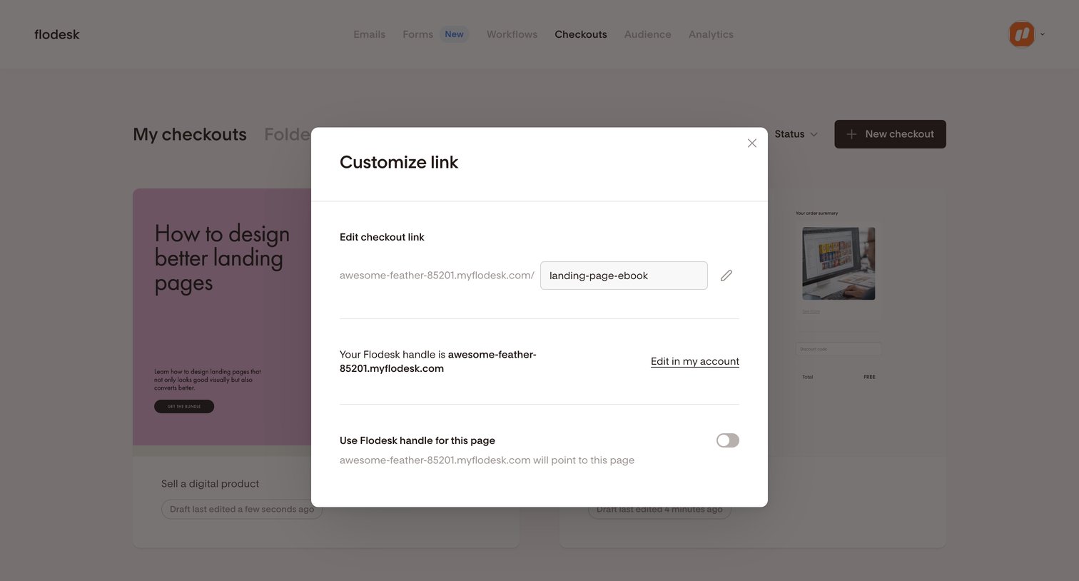 Flodesk - My checkouts | Flodesk screen