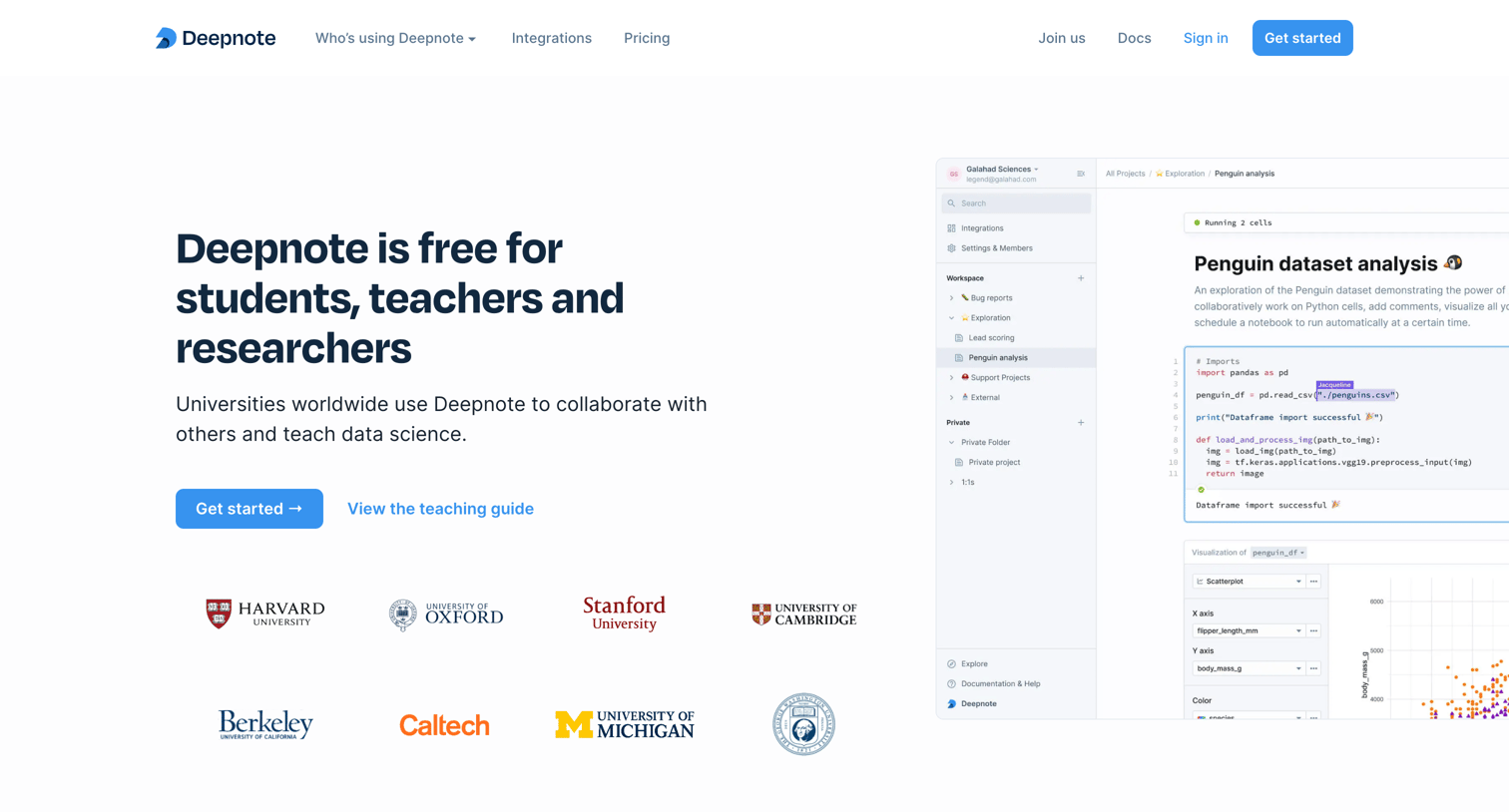 Deepnote - Deepnote students and teachers screen