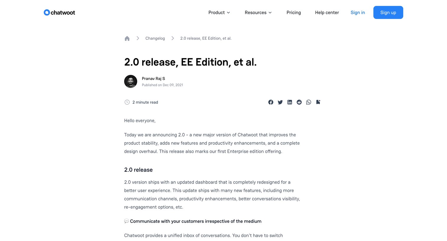 Chatwoot - 2.0 release, EE Edition, et al. Chatwoot screen