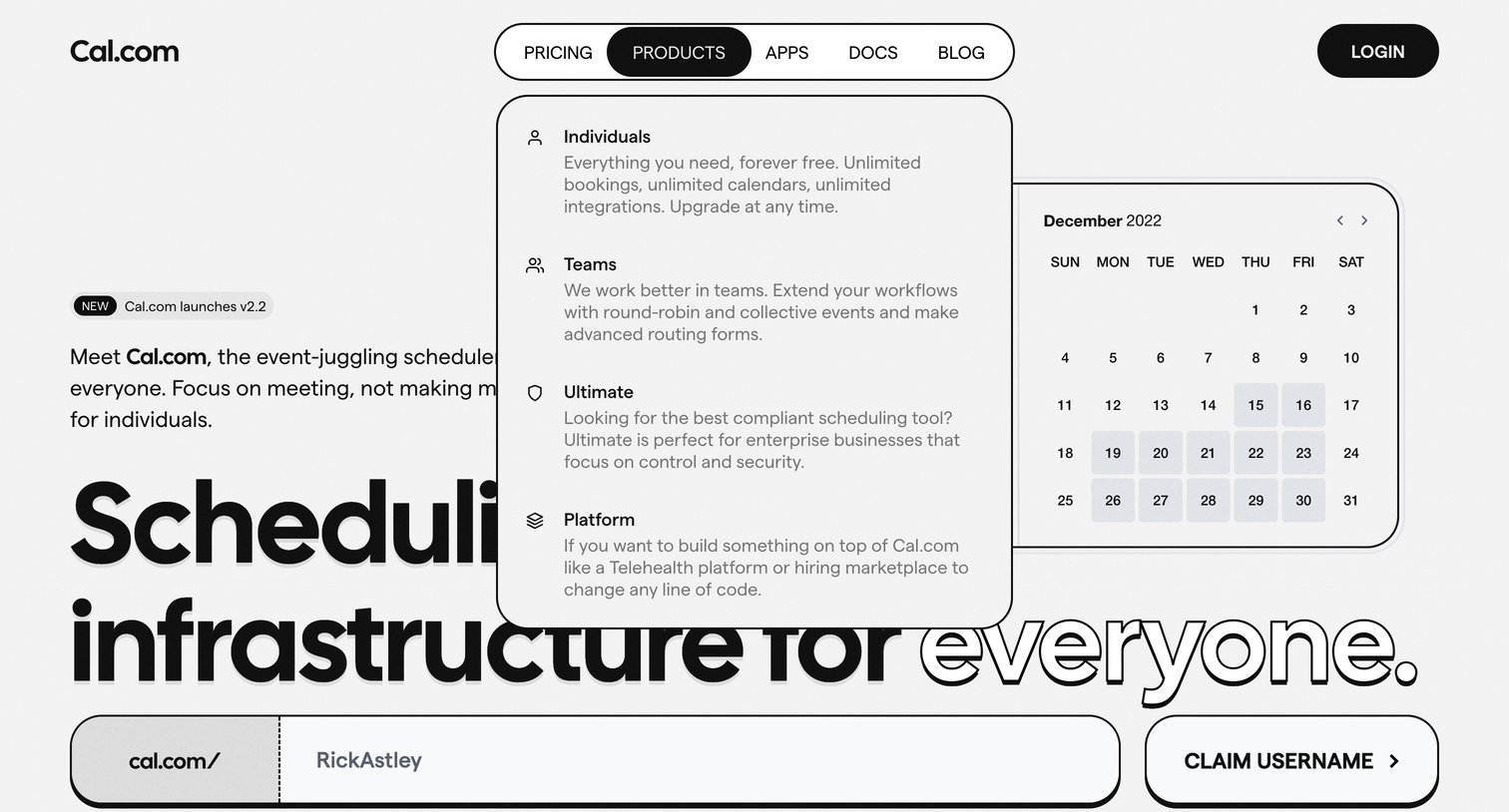 Cal.com - Cal.com | Open Scheduling Infrastructure screen