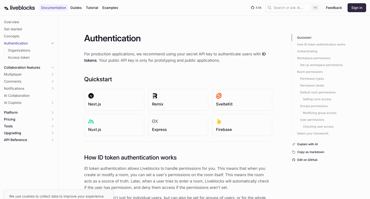 Liveblocks - Authentication Liveblocks screen