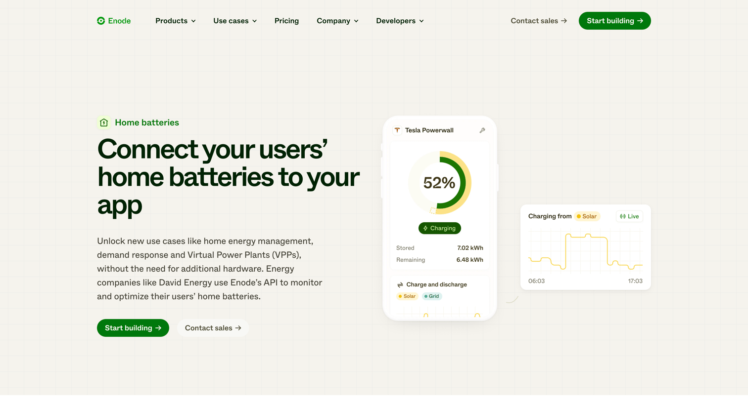Enode - Connect your users’ home batteries to your app | Enode screen