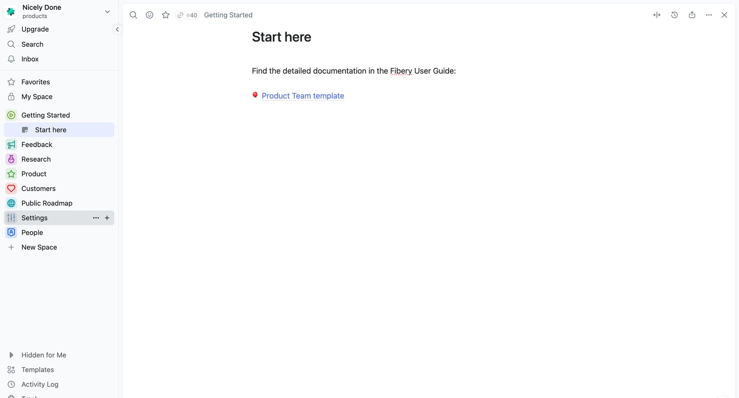 Fibery - Start here | Fibery screen