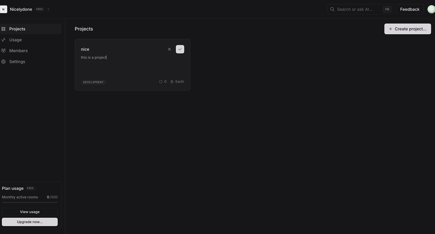 Liveblocks - Nicelydone | Overview screen