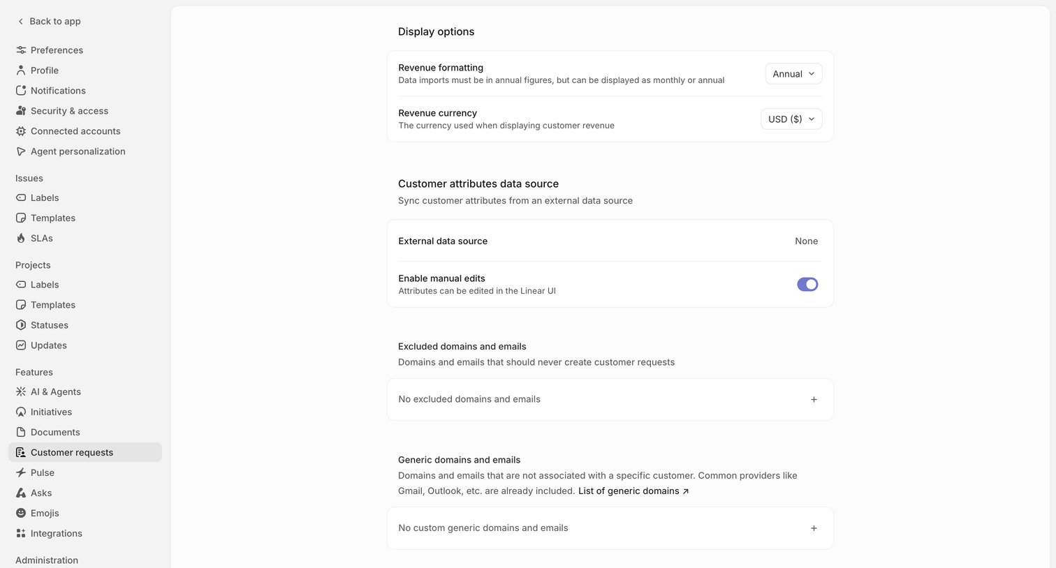 Linear - Customer requests screen