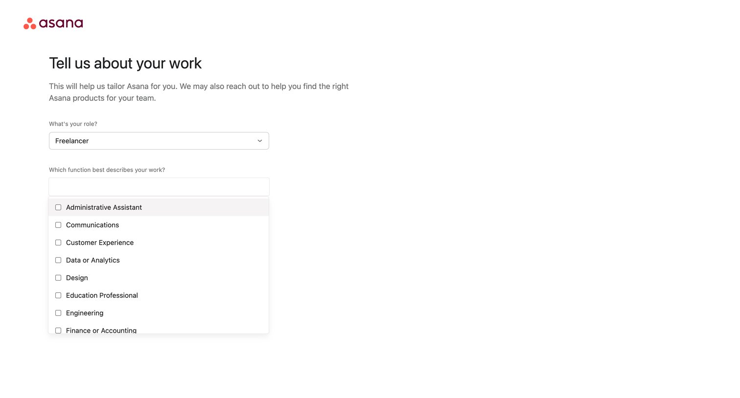 Asana - Set up your account - Asana screen