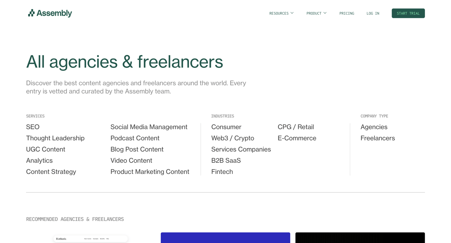 Assembly - All Agencies | Freelancers Directory by Assembly screen