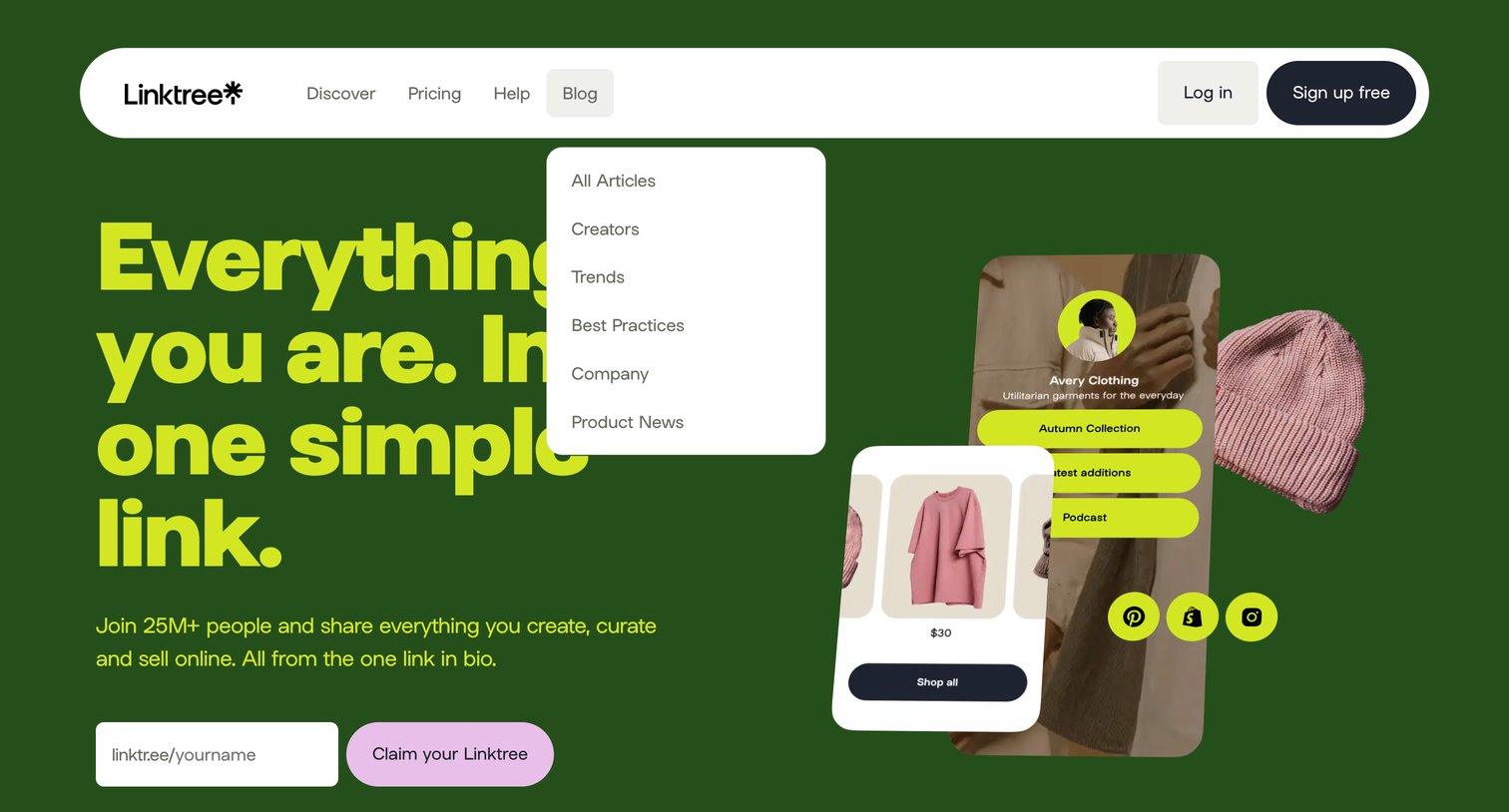 Linktree - Link in bio tool Everything you are, in one simple link | Linktree screen