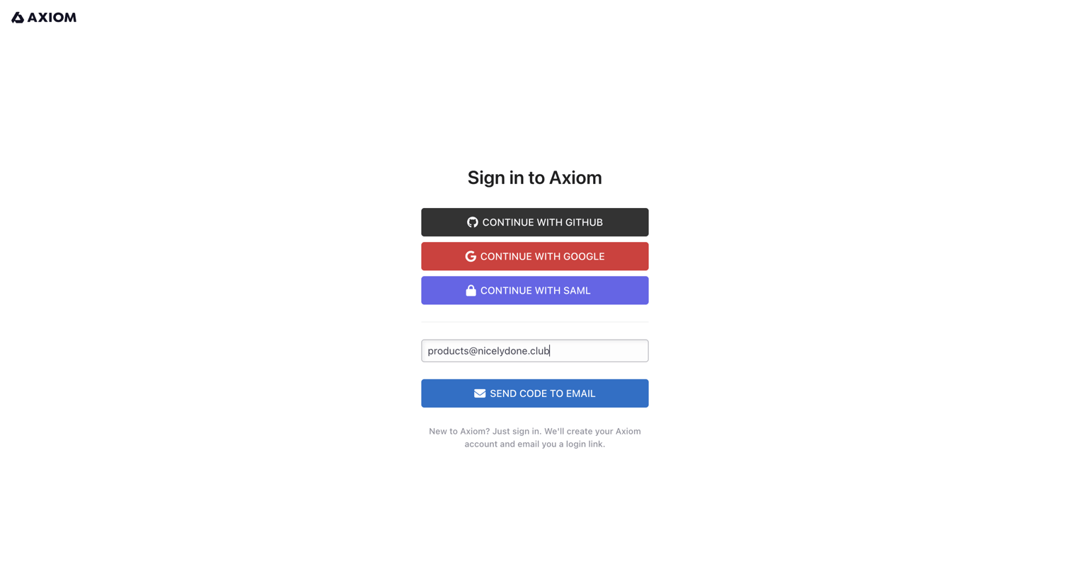 Axiom - Login - Axiom screen