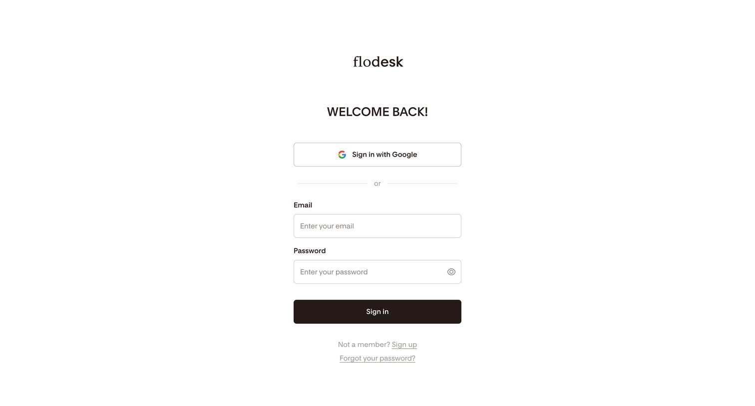 Flodesk - Login | Flodesk screen