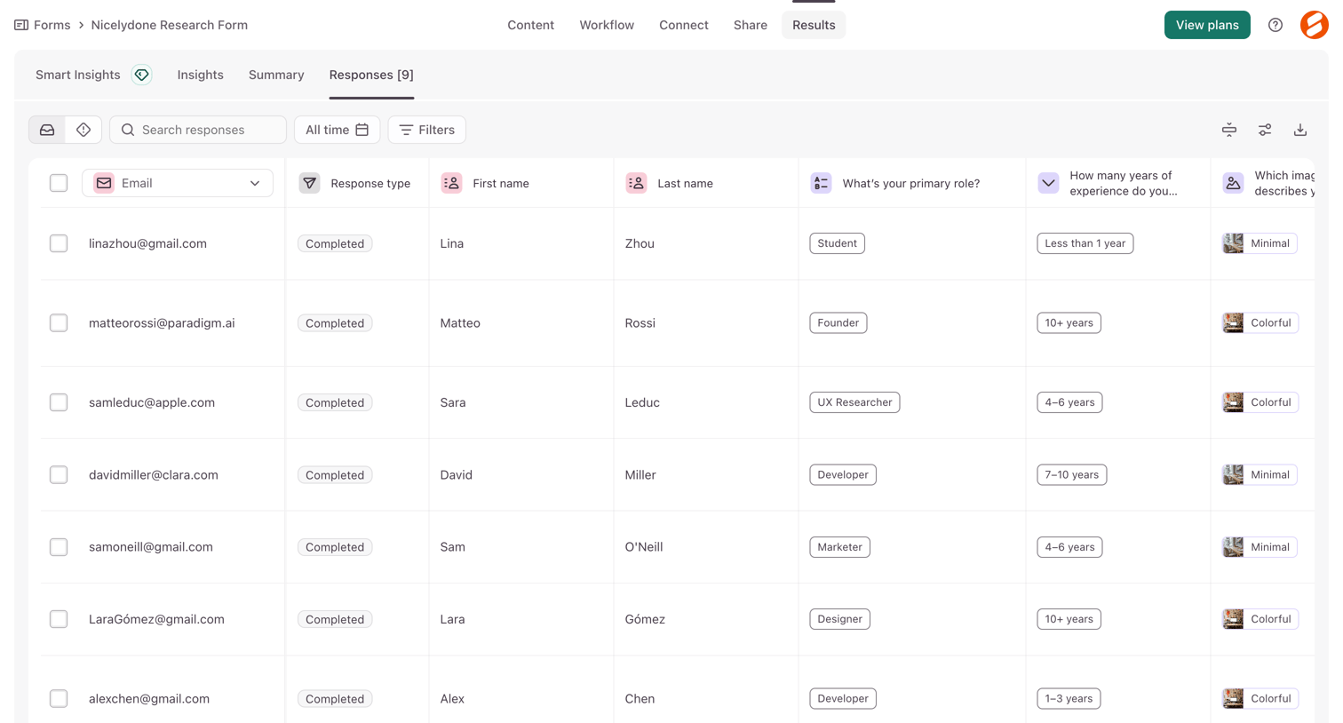 Typeform - Typeform - Results Table screen