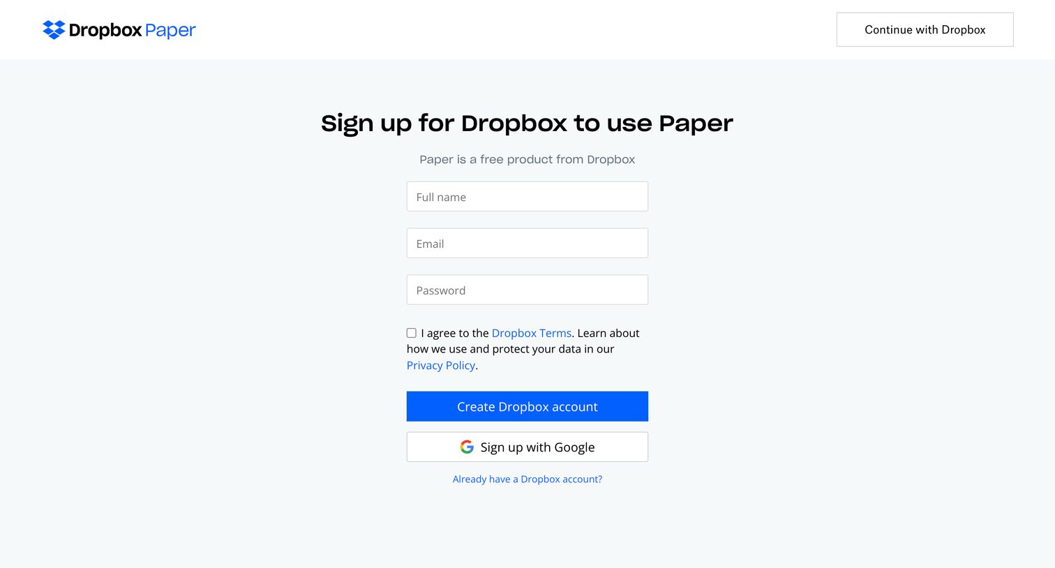 Dropbox paper - Paper – Dropbox screen