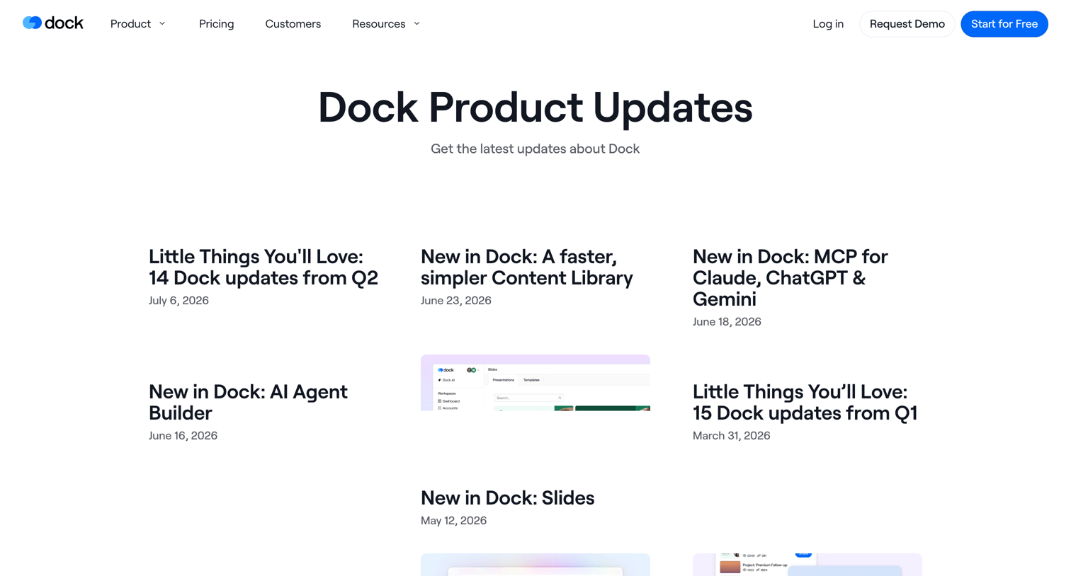 Dock - Dock Product Updates screen