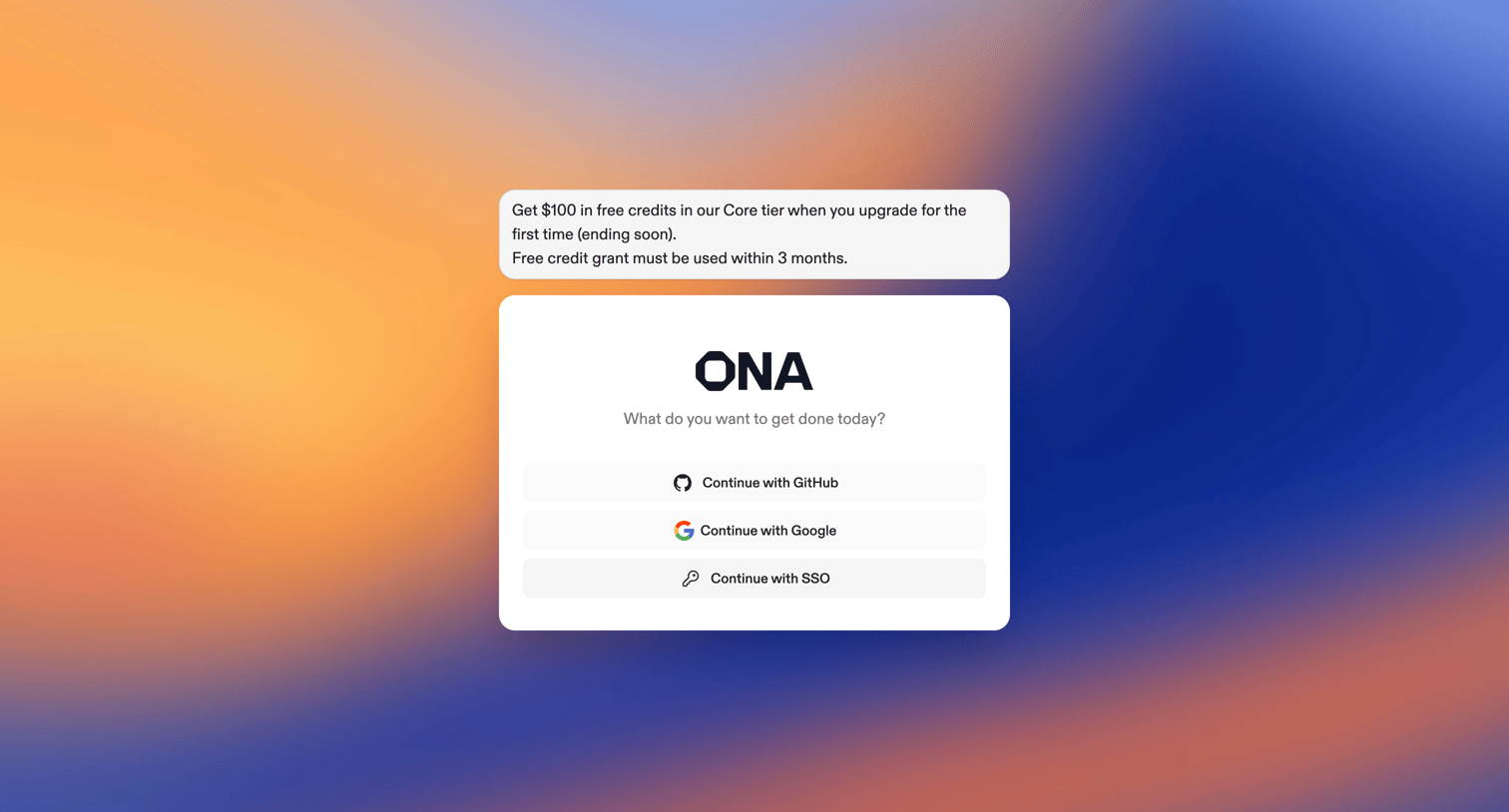 Ona - Login | Ona screen