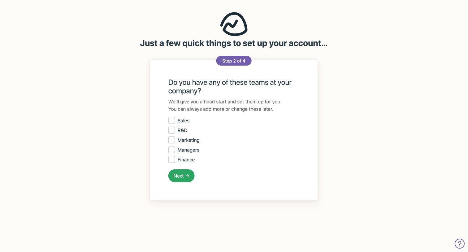 Basecamp - Just a few quick things to set up your account… screen
