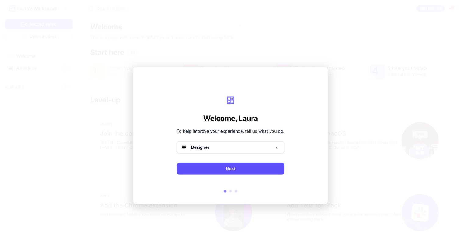 Tella - Tella — Video recording for work screen