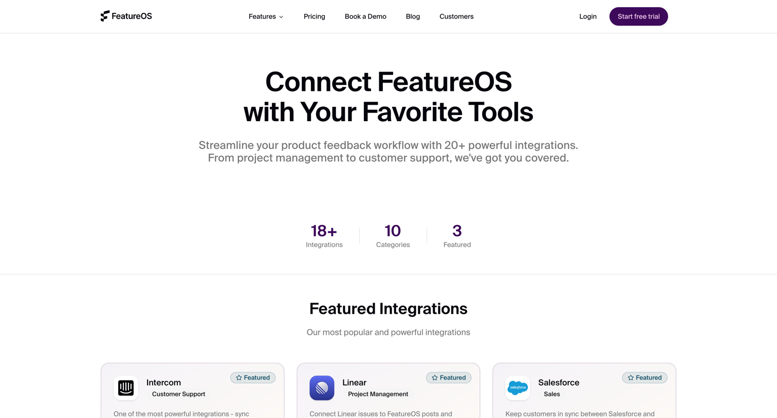 FeatureOS - Integrations Marketplace - Connect FeatureOS with Your Favorite Tools screen