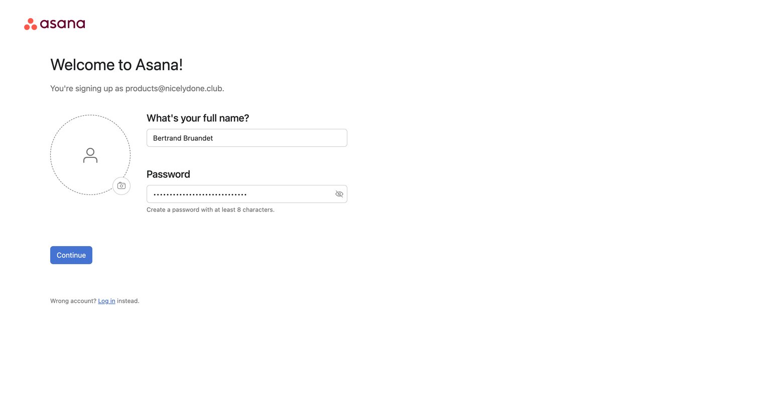 Asana - Set up your account - Asana screen
