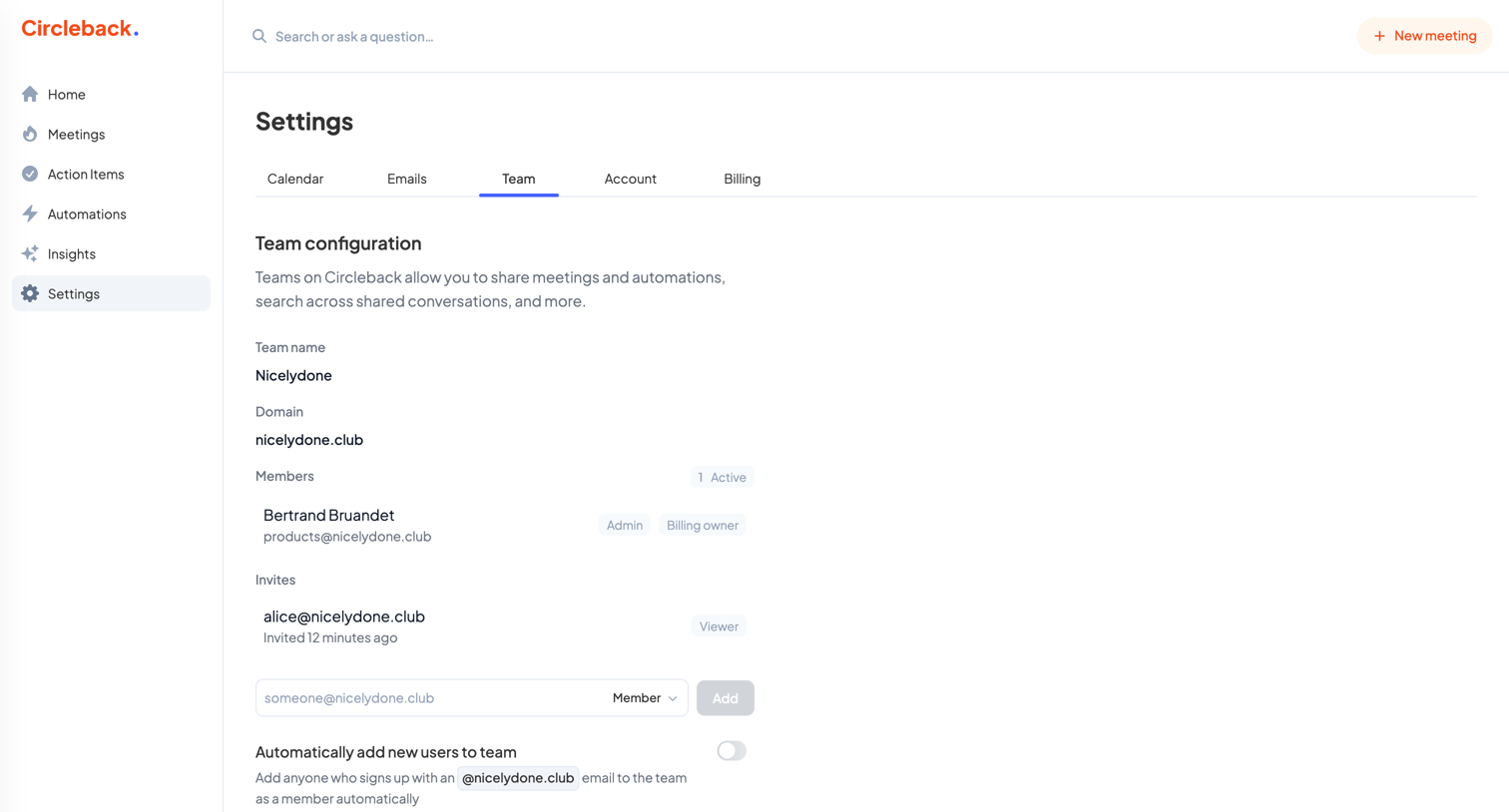 Circleback - Settings - Circleback screen