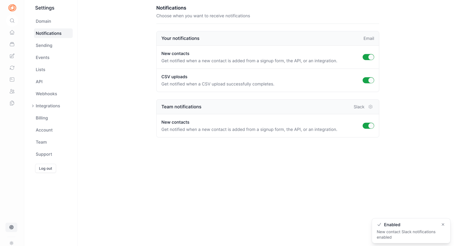 Settings | Notifications from Loops