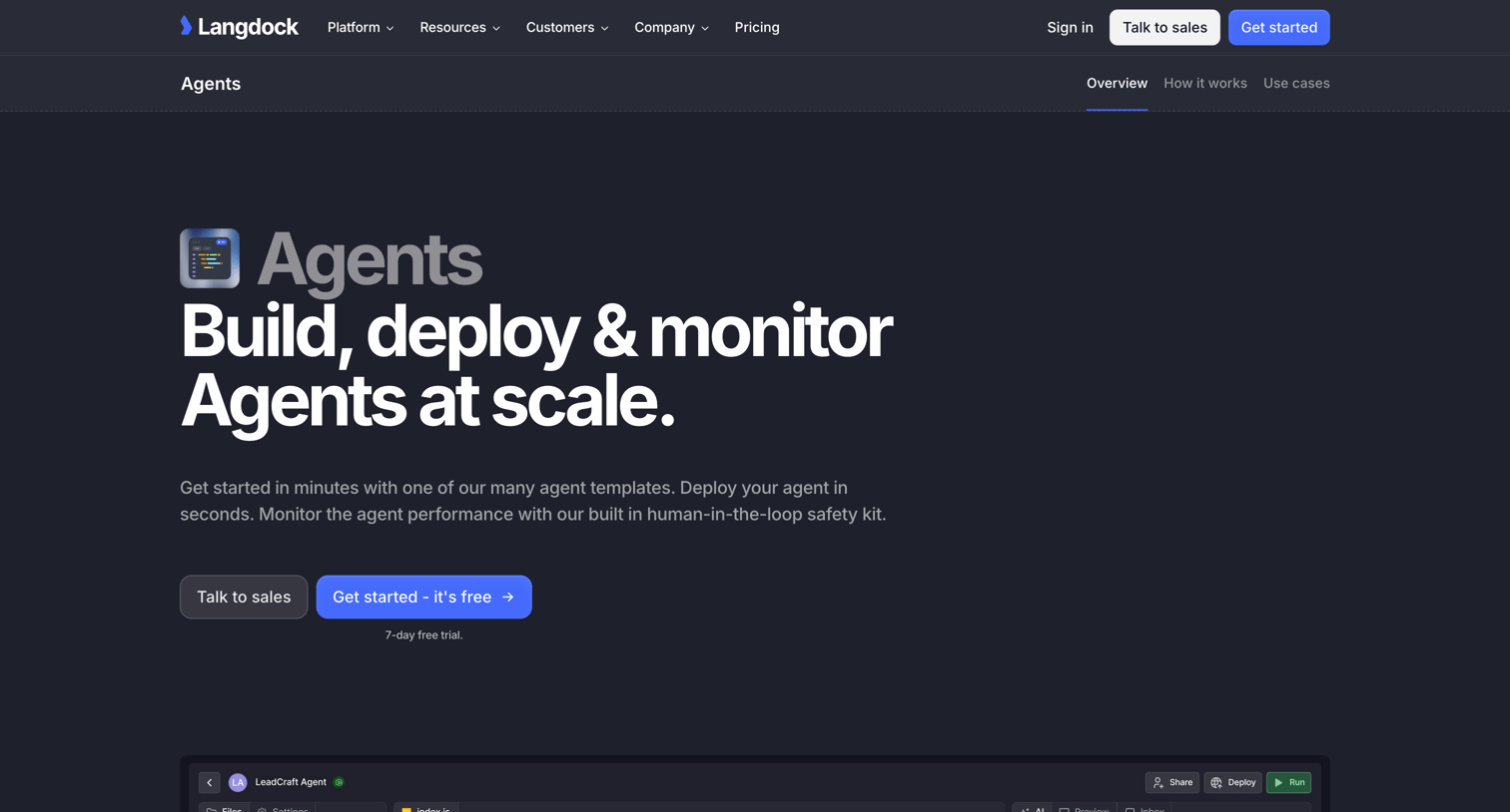 Langdock - Agents | Build, deploy monitor Agents at scale. screen