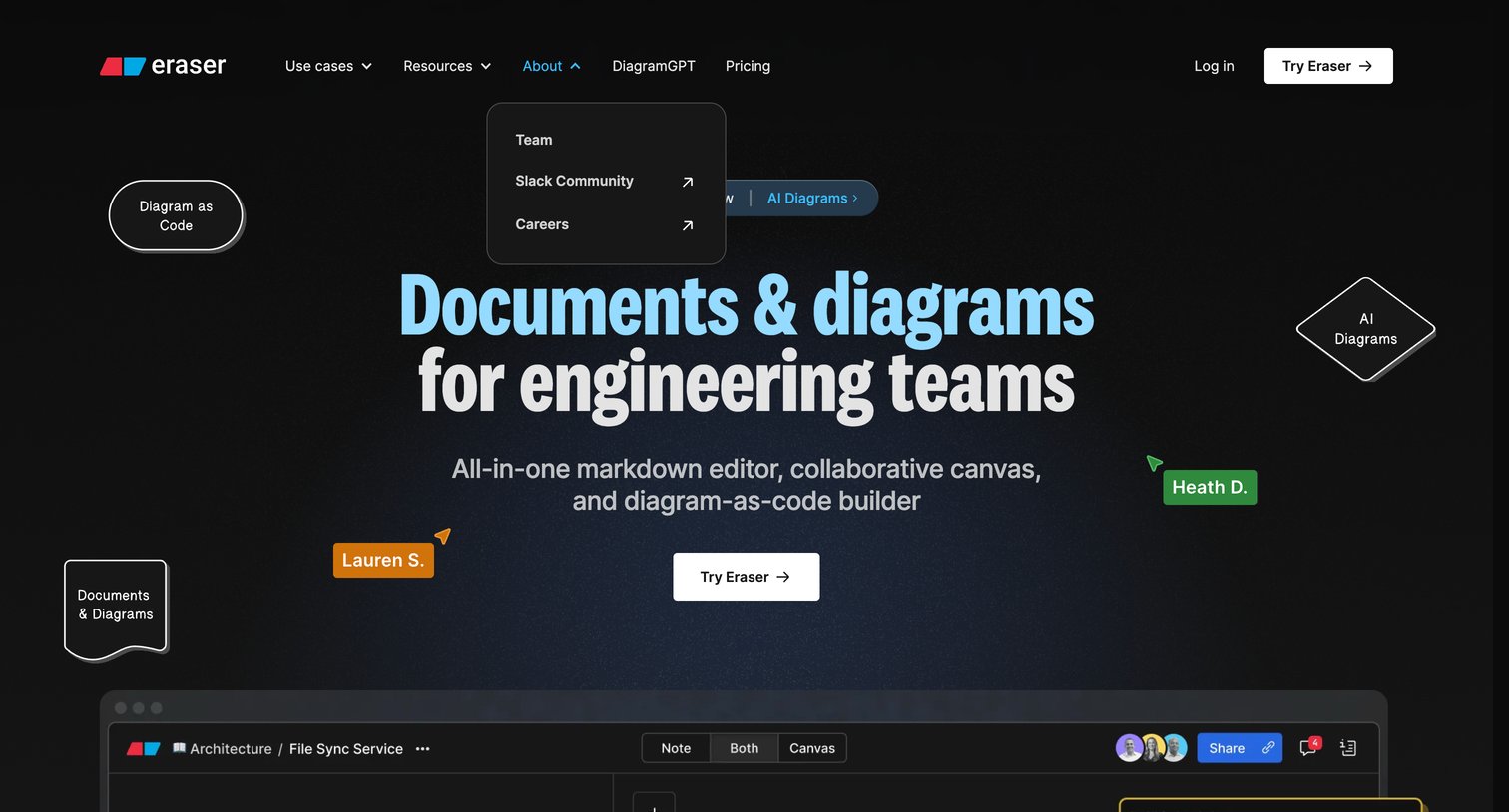 Eraser - Eraser – Docs and Diagrams for Engineering Teams screen