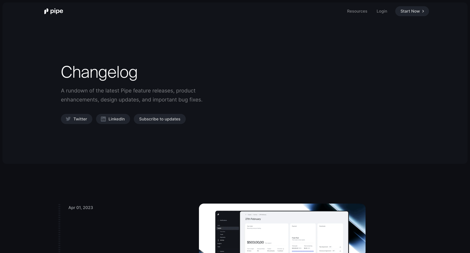 Pipe - Changelog | Pipe screen