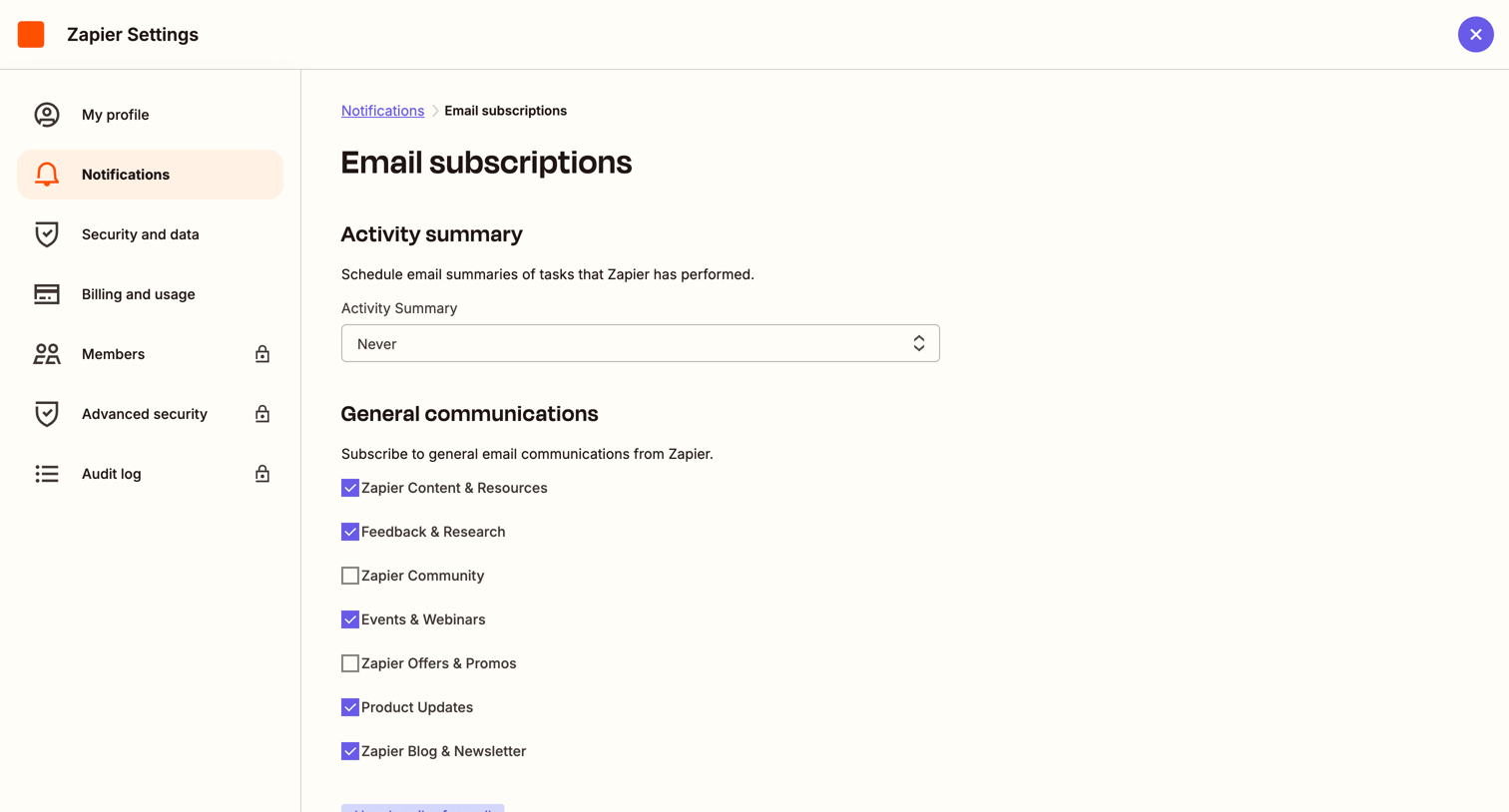 Zapier - Email Subscriptions | Zapier screen