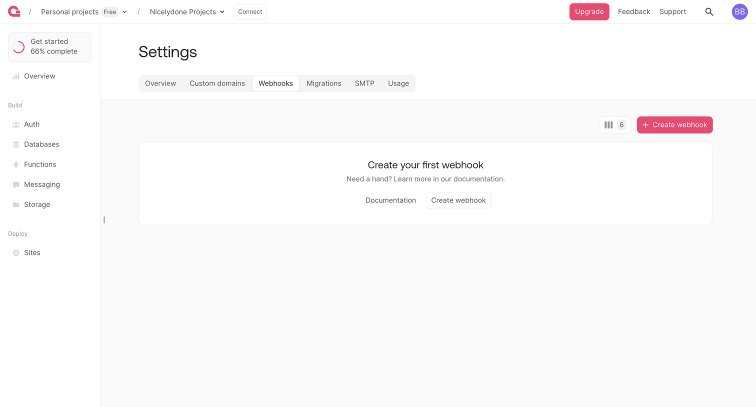 Appwrite - Settings - Appwrite screen