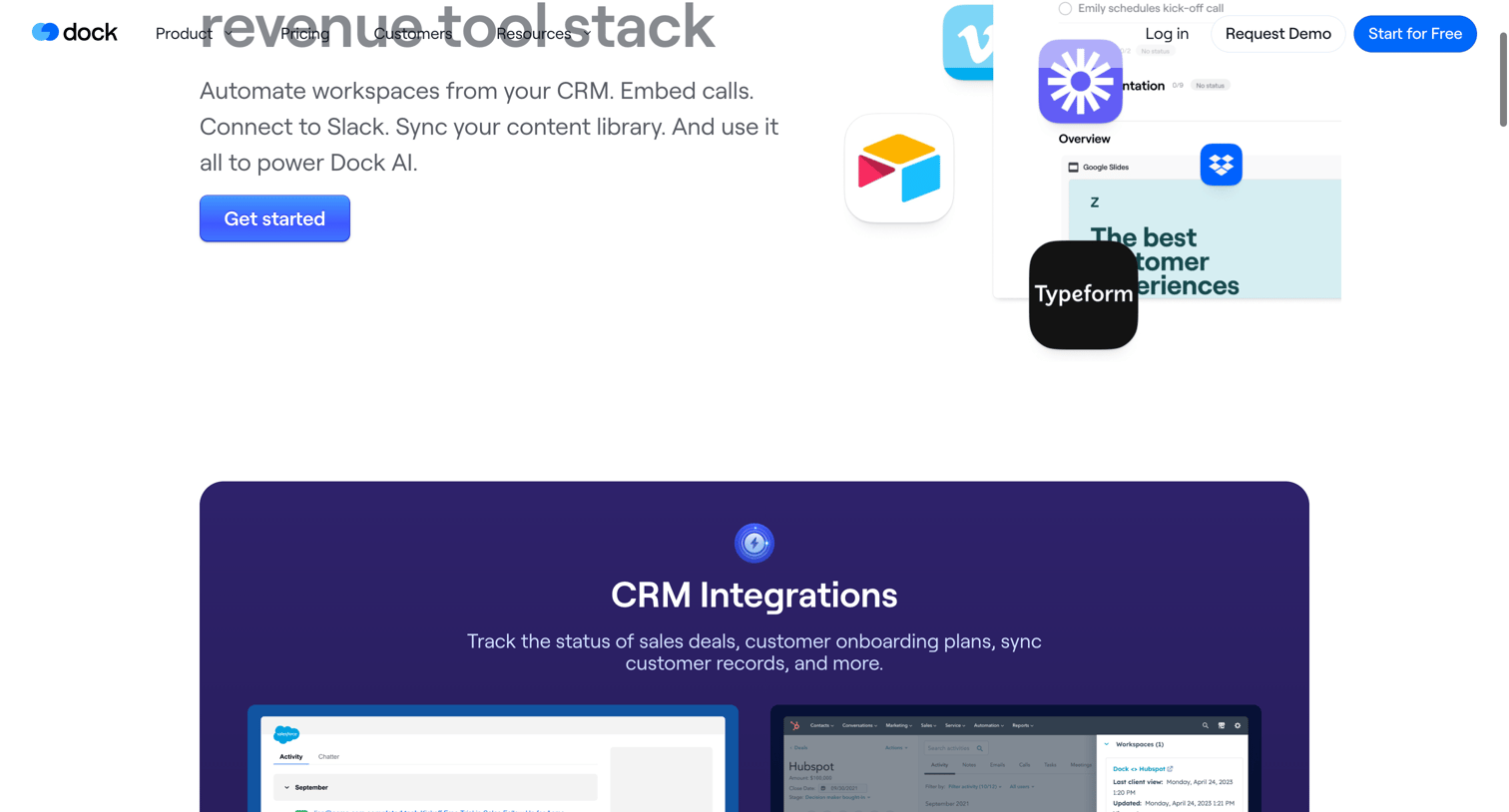 Dock - Dock Integrations | Connect your CRM, Slack, Gong, and more screen