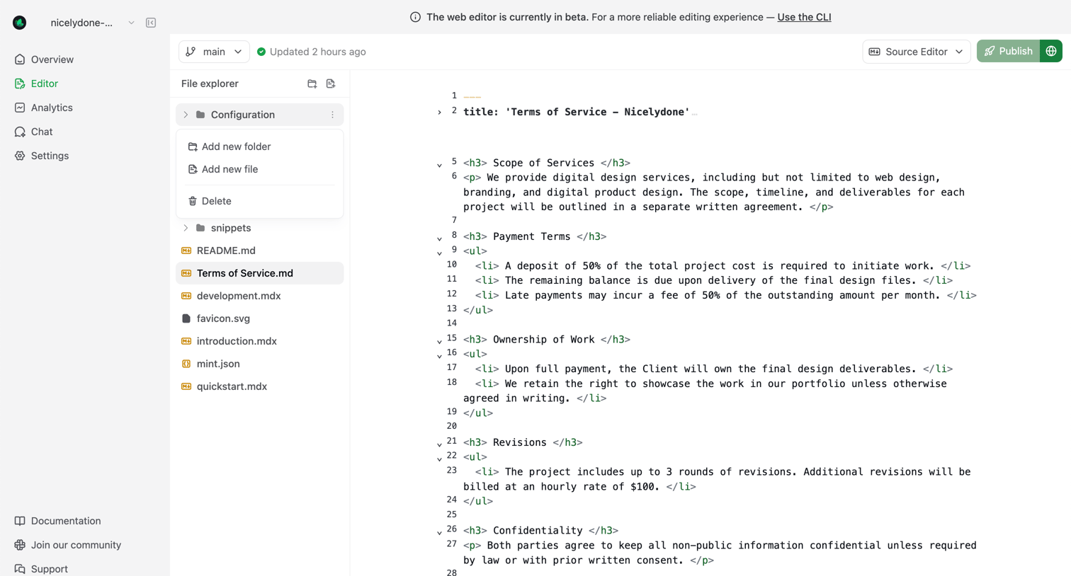 Mintlify - Editor - Mintlify screen