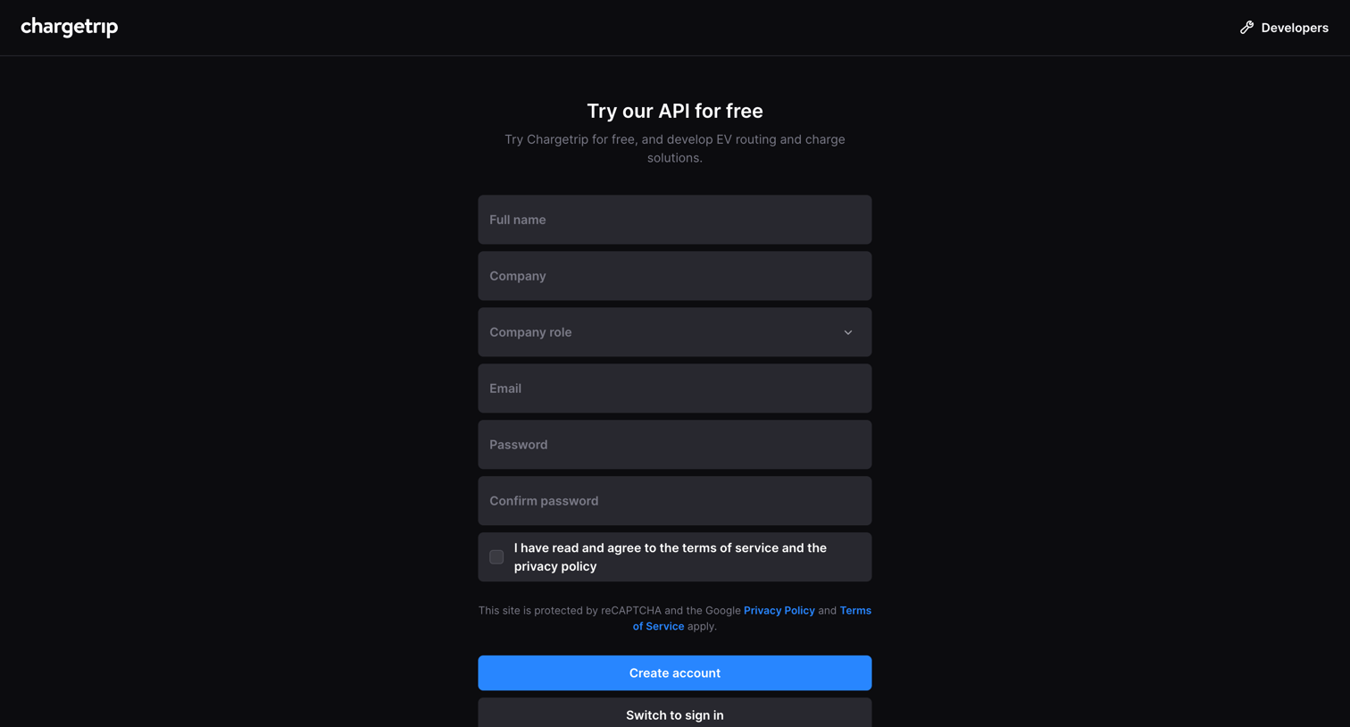 Chargetrip - Chargetrip - Sign in screen