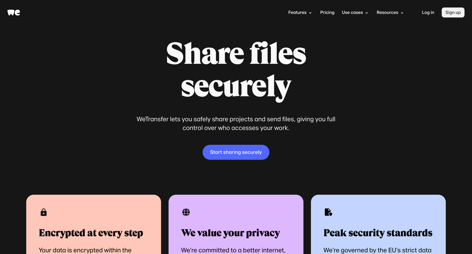 WeTransfer - Secure | Encrypted Transfer Your Files Safely WeTransfer screen