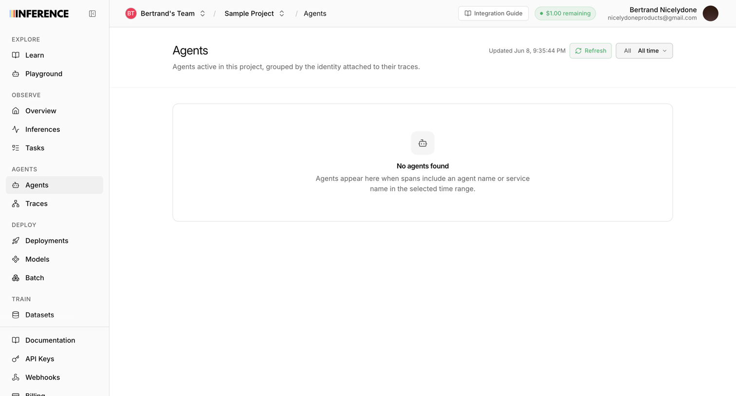 Inference - Dashboard | inference.net screen