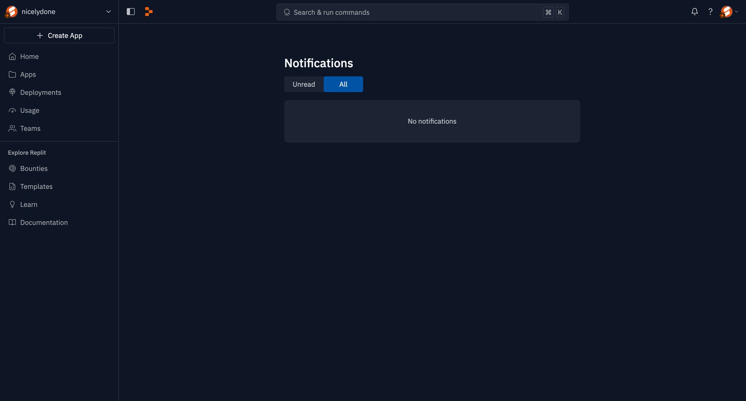 Replit - Notifications - Replit screen
