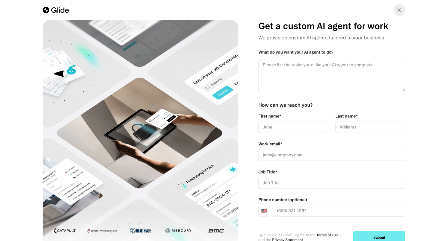 Get a custom AI agent for work Glide from Glide