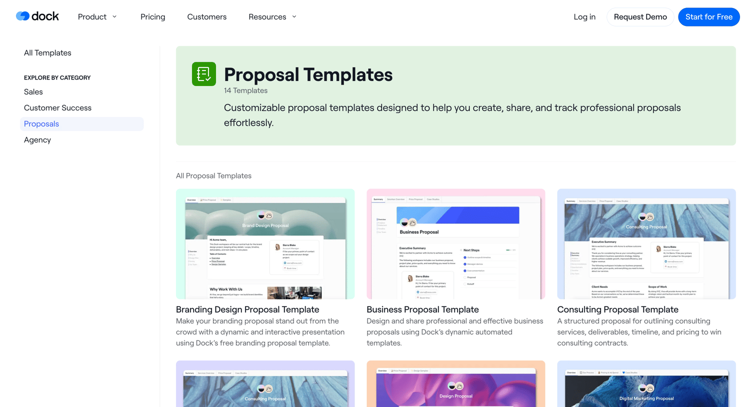 Dock - Dock Proposal Templates | Sales & project proposal templates screen