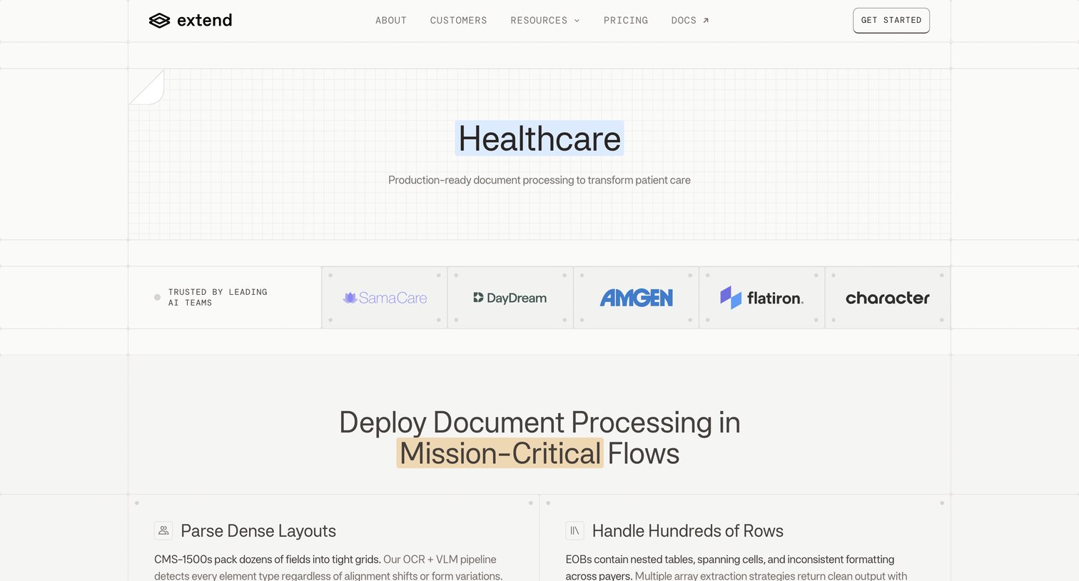 Extend - AI Document Processing Healthcare OCR Solutions | Extend screen