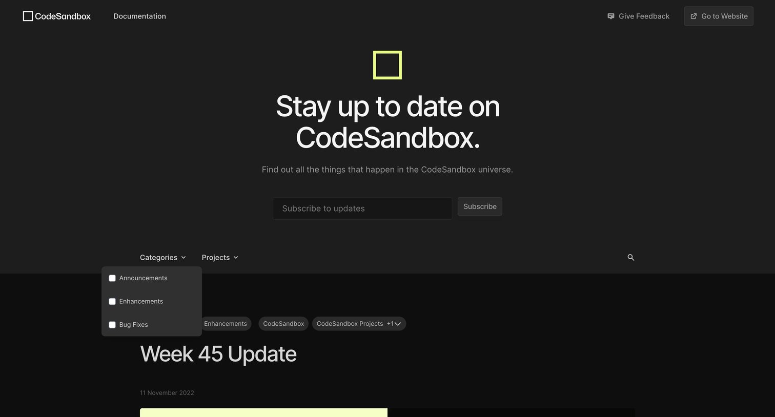 CodeSandbox - Stay up to date on CodeSandbox. screen
