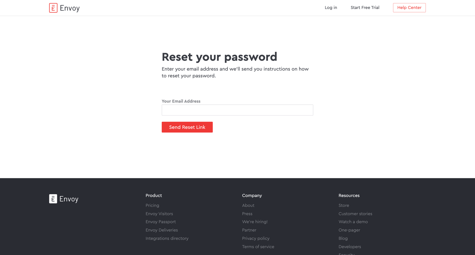 Envoy - Reset your password · Envoy screen