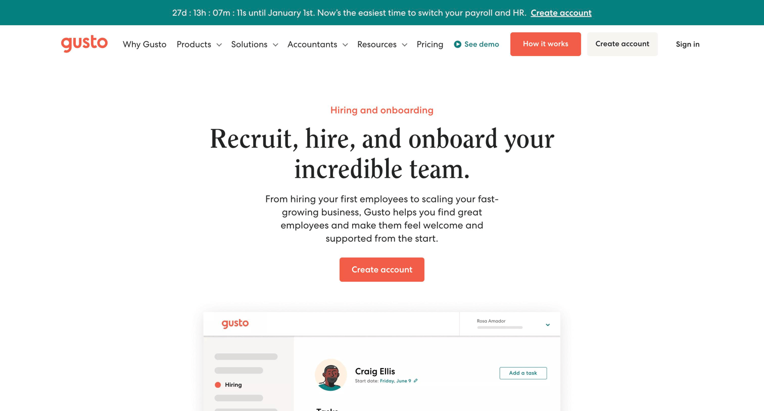 Gusto - HR Software | Recruit, Hire, and Onboard With Gusto. screen