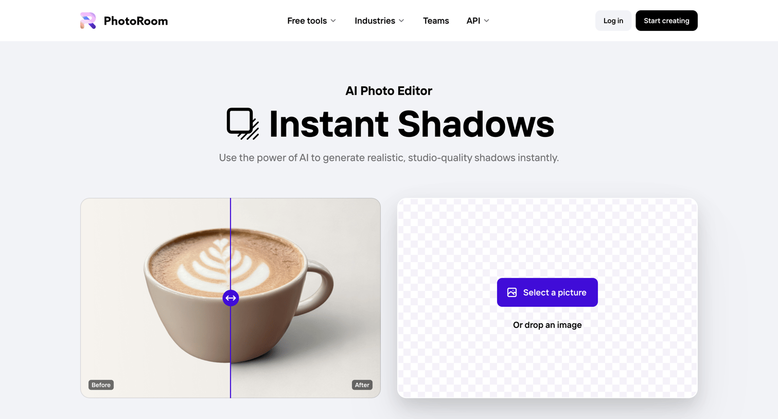 Photoroom - Instant Shadows Generate realistic shadows with AI | PhotoRoom screen